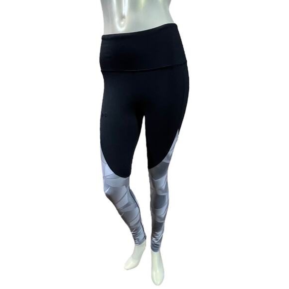 Under Armour Geometric Colorblock Leggings Black Grey Compression Running Small - Picture 12 of 16